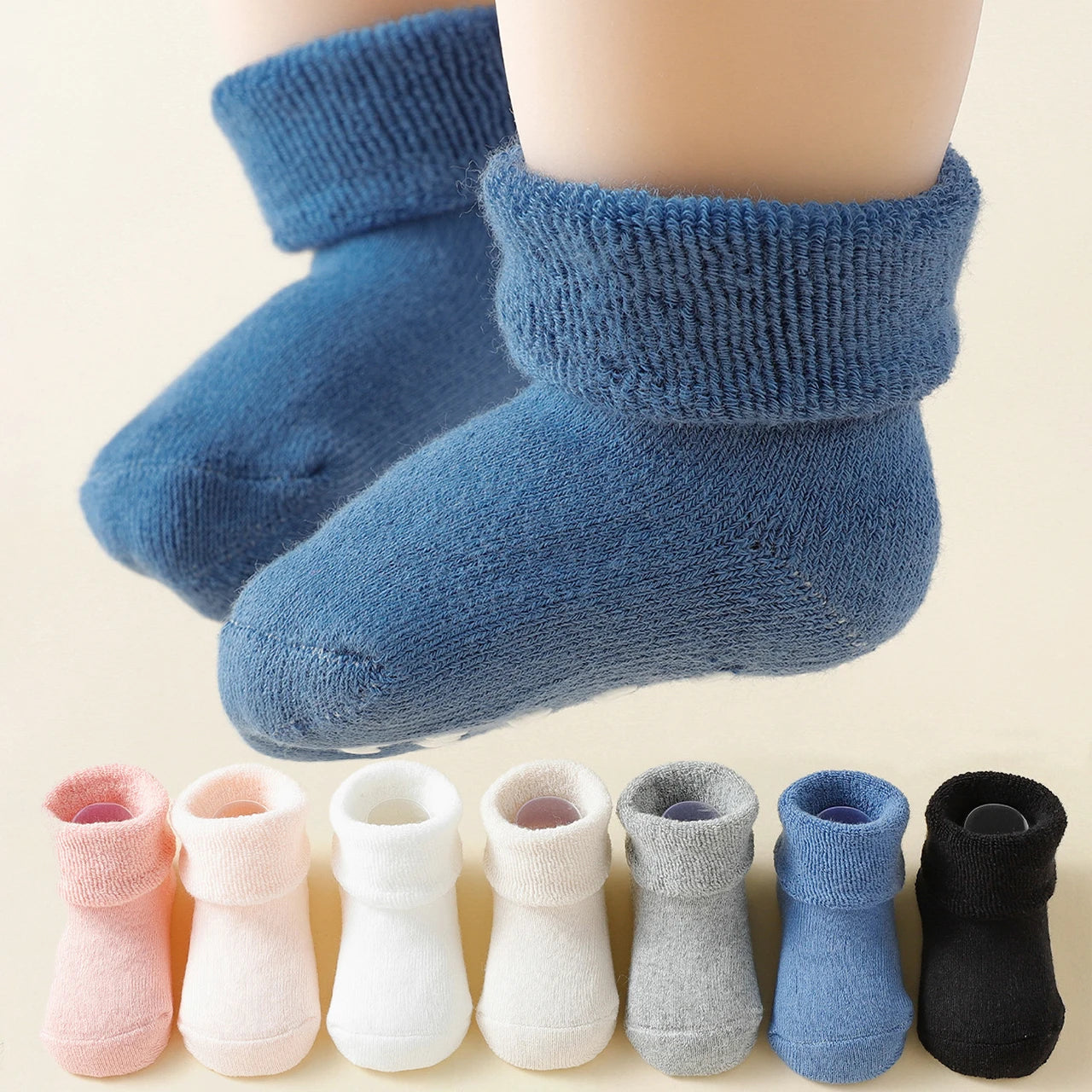 5 Pairs Baby Socks Winter Thick Terry Kids Mid Tube Socks For Girl Boy Solid Color Warm Newborn Anti Slip Floor Socks