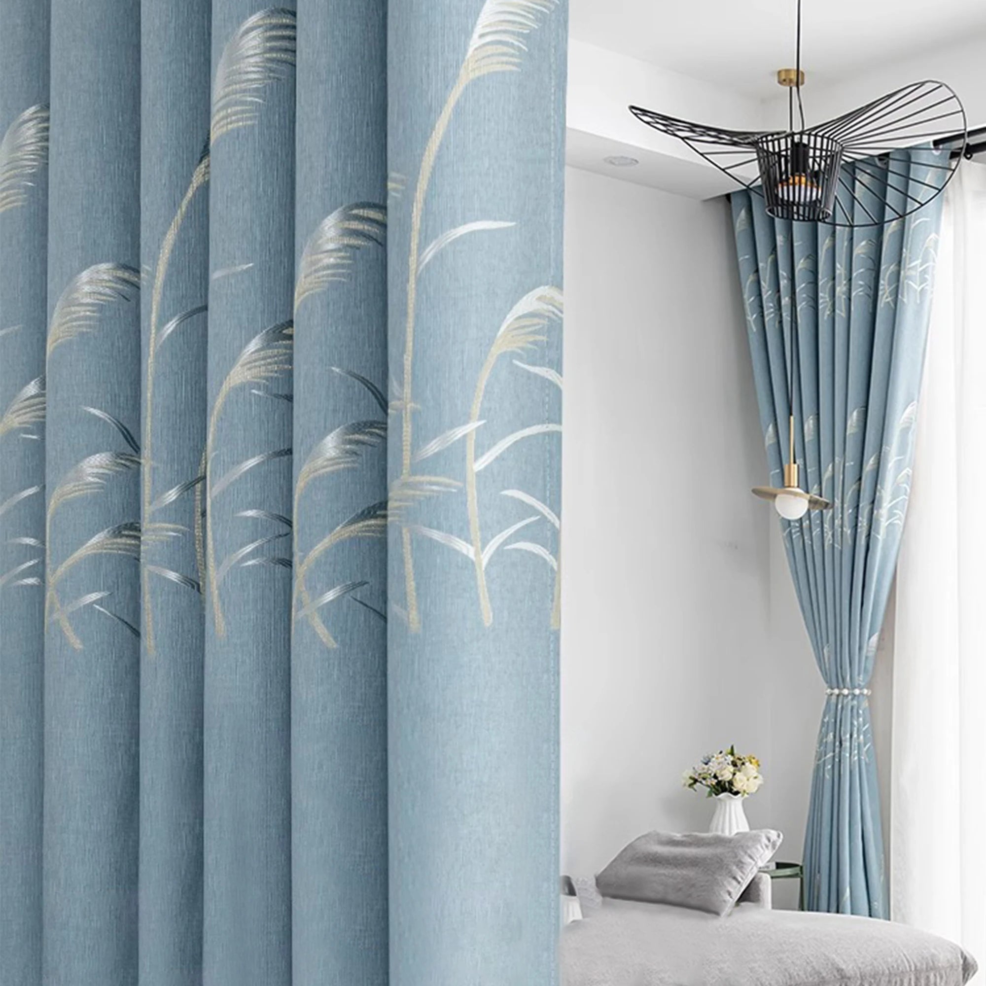 1pc Modern minimalist blue patterned blackout curtains, suitable for living rooms, bedrooms, Light Blocking, breathable