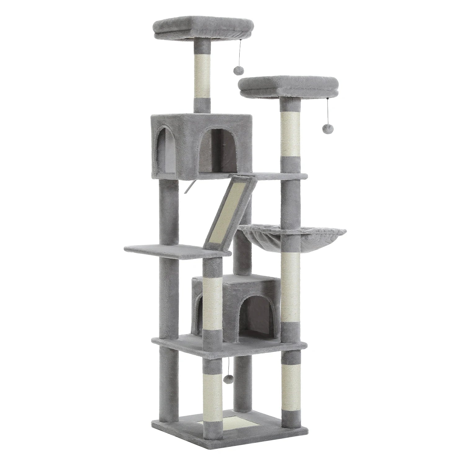Stable&Safe Multi-Level Cat Tree Tower with Cozy Condo,Scratching Posts&Boards,Perches,Hammock,Pompoms for Active Cats,Cat Toys