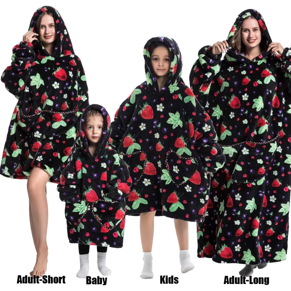 Oversize Winter Sherpa Blanket Plush Polar Fleece Family Matching Hoodie Girls Sweatshirt Homewear Halloween Women Kids Clothes