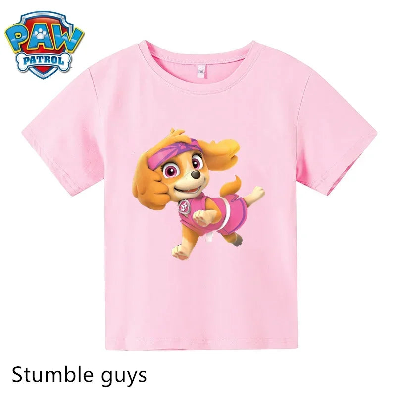 Paw Patrol Children T-shirt Simple Basic Black & White Short Sleeve Anime Cartoon Chase Skye Cute Summer Clothes Birthday Gift