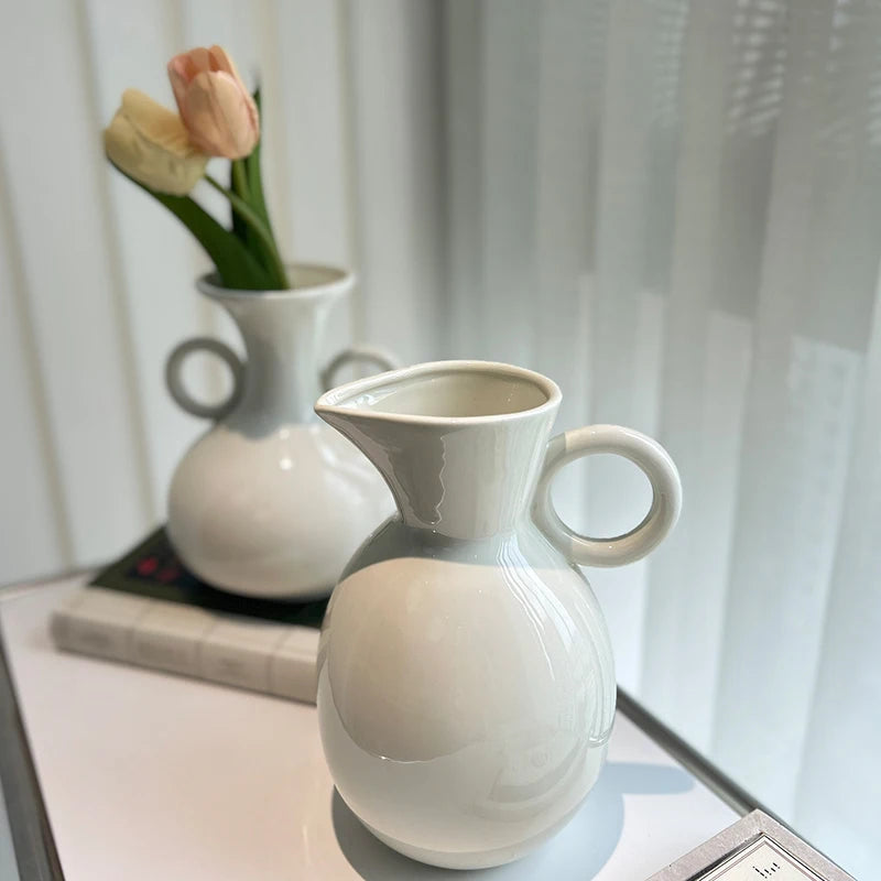 Vintage White Ceramic Vase Flowers Dining Table Wedding Living Room Flowers Bottle Aesthetic Elegant Ornaments Vases Home Decor