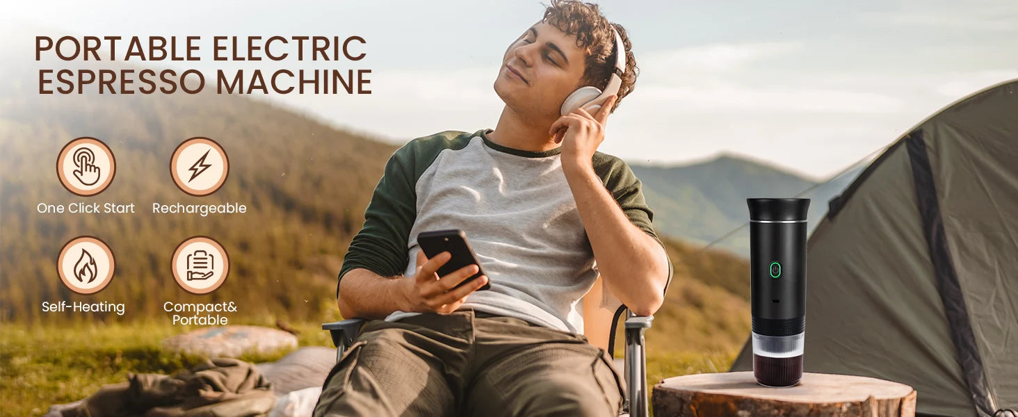 Wireless Electric Portable Espresso Coffee Machine for Car & Home Camping Coffee Maker 3-in-1 Capsule Powder Travel Coffee Maker