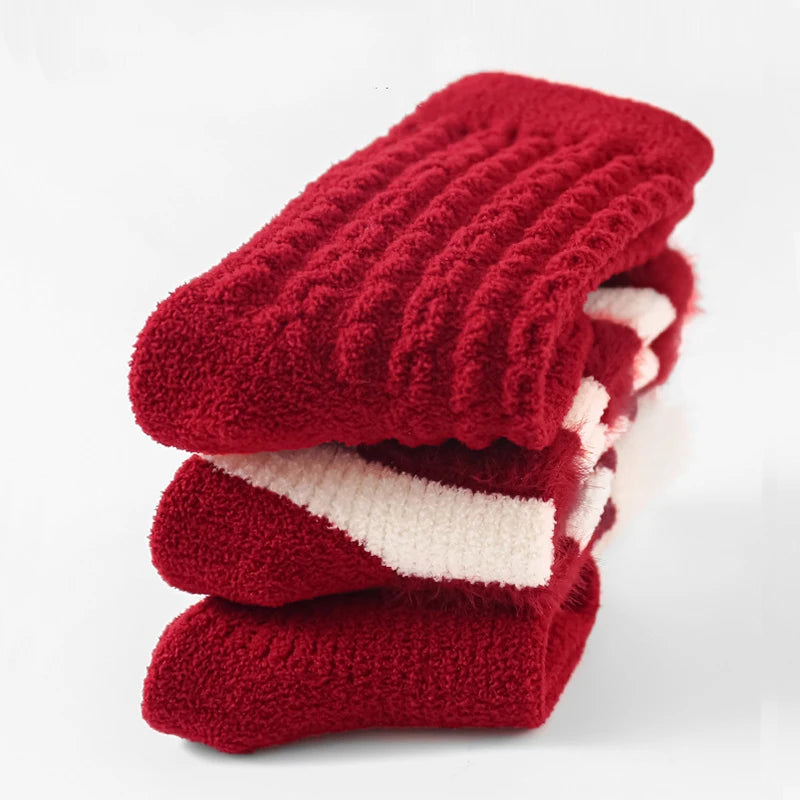 Red New Year Socks Newborn Baby Kids Soft Solid Thickened Velvet Toddler Mid Socks Girls Infant Boys Cute Boneless Socks 0-12Y