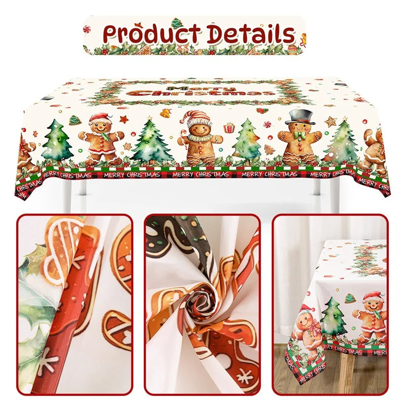 Rustic Christmas Tablecloth New Year 2026 Gingerbread Man Table Cover Christmas Decorations for Home 2025 Xmas Gift Navidad Noel