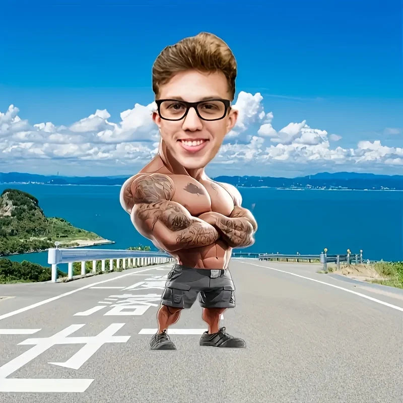 Customized muscle plush pillow with personalized facial and body design, double-sided digital printing for birthdays, Valentine's