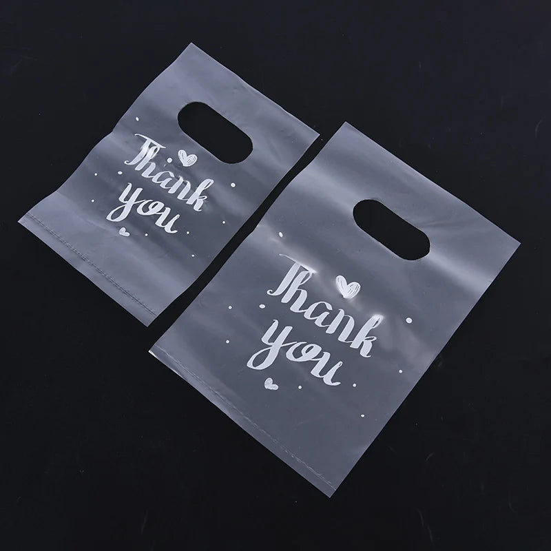 100Pcs Mini Thank you Plastic Gift Bags Wedding Candy Bags Shopping Carrier Bags