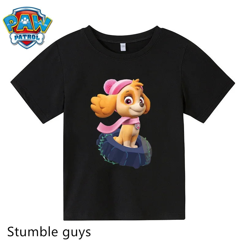 Paw Patrol Children T-shirt Simple Basic Black & White Short Sleeve Anime Cartoon Chase Skye Cute Summer Clothes Birthday Gift