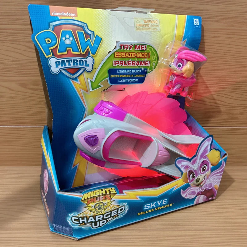 Genuine New Paw Patrol Mighty Pups Charged Up Rubble Marshall Chase Deluxe Vehicle with Lights and Sounds Children's Toy Car Boy