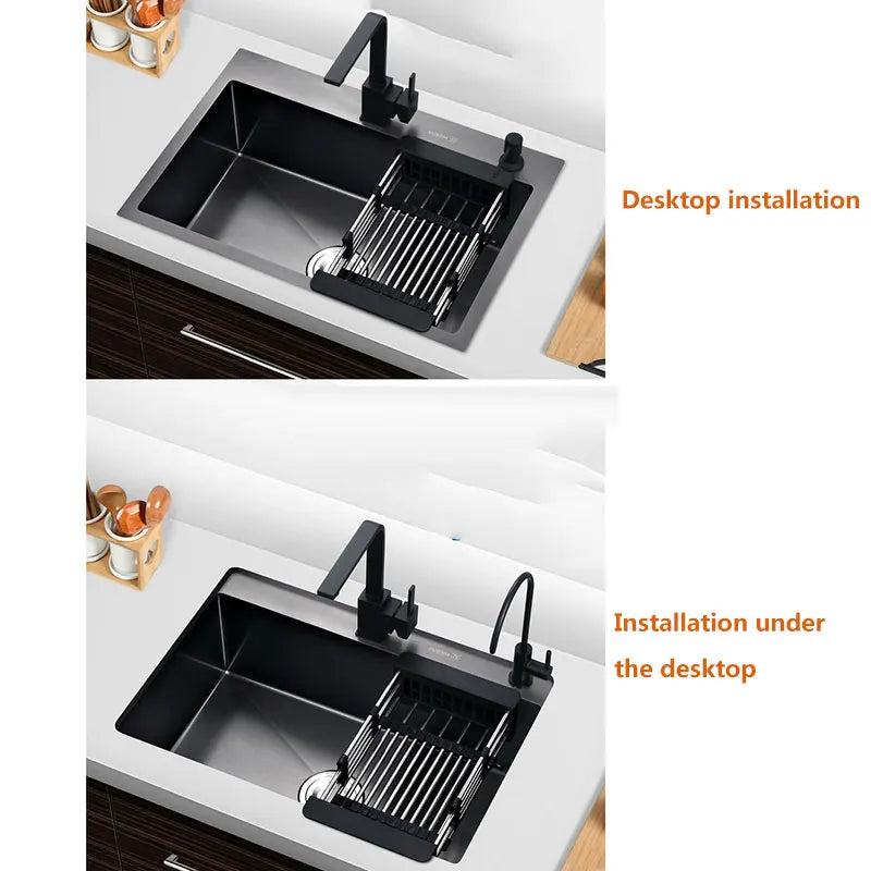 small kitchen sink above counter or udermount vegetable washing basin sink kitchen black stainless steel seamless welding pia