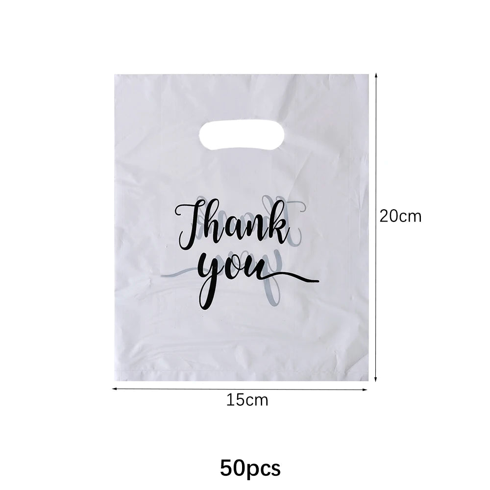 100/50/10Pcs Thank You Gift Bags Wedding Birthday Guest Gift Wrap Plastic Shop Bags Small Business Candy Pastry Store Packaging