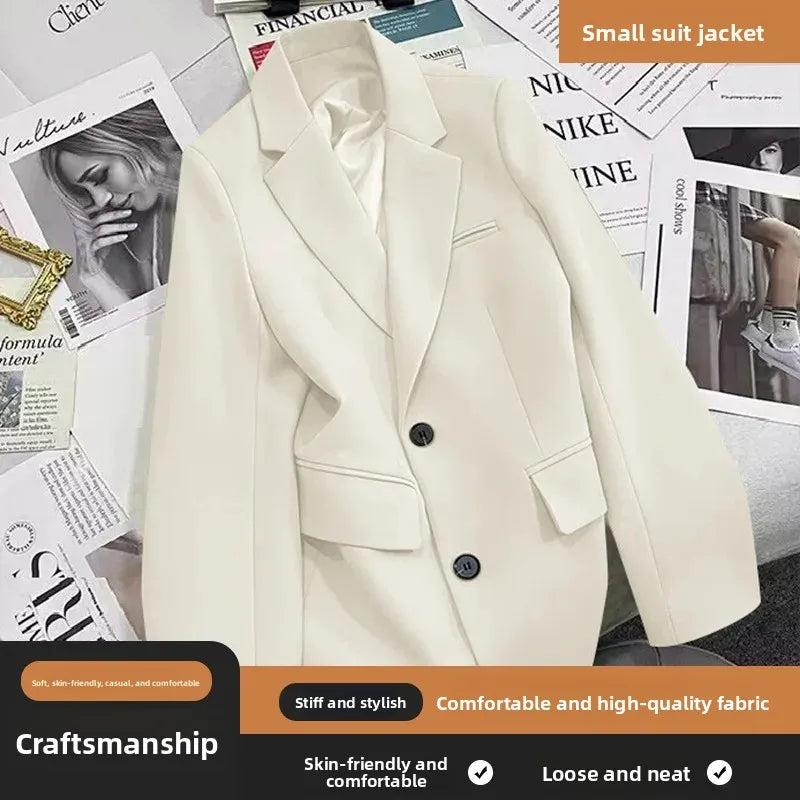 Elegant Commute Slim Fit Women's Single-breasted Jacket Pure Color Fashionable Polyester Fiber Full Sleeve Suit Top