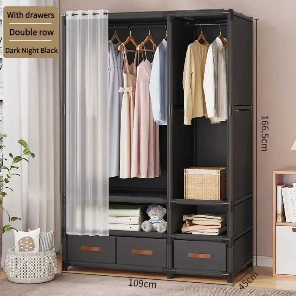 Armoire pour usage domestique, chambre à coucher, armoire en tissu simple et de grande capacité, robuste et durable, rangement anti-poussière, support organisateur de garde-robe