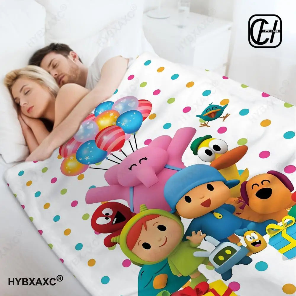 Plush Dolls P-POCOYO  Throw  Blanket Aesthetic Art Flannel Blanket Portable Home Travel Camping Sofa Picnic Thickening Flannel B