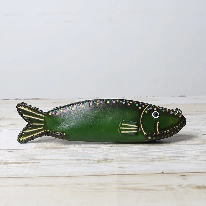 Head Layer Cowhide Creative Pencil Case Salted Fish Flip Storage Bag Personalized Fish Zero Wallet Storage Gift Giving Work Gift