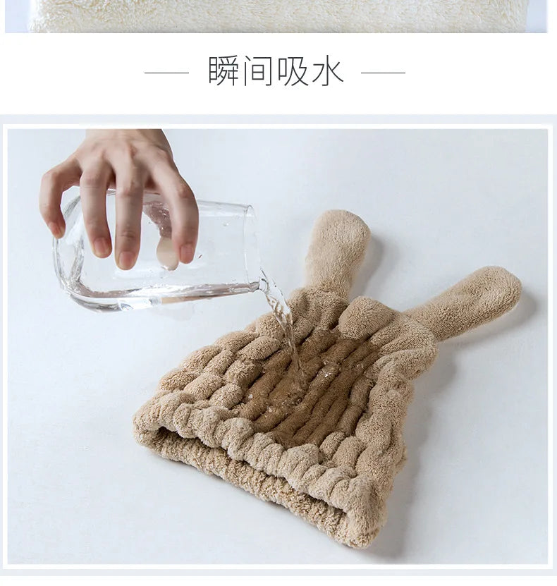 Dry Hair Hat Children Coral Velvet Cartoon Shower Cap Rabbit Ear Dry Hair Hat Wholesale Adult Female Dry Hair Towel