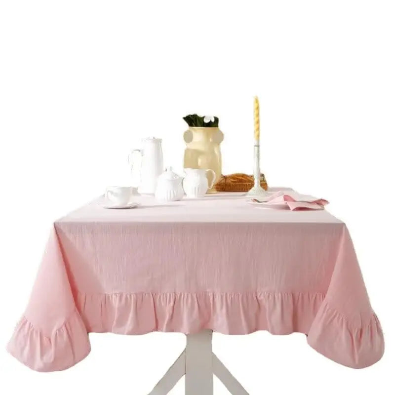 Solid Color Ruffled Tablecloth Cotton Rectangular Square Table Cover Decoration for Kitchen Dinning