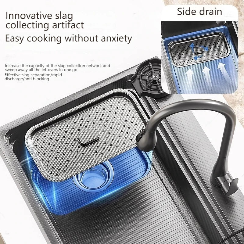 Stainless Steel Gray Kitchen Sink Multifunctional Stain and Scratch Resistant Large Single Slot Household Wash Cuisine Basin