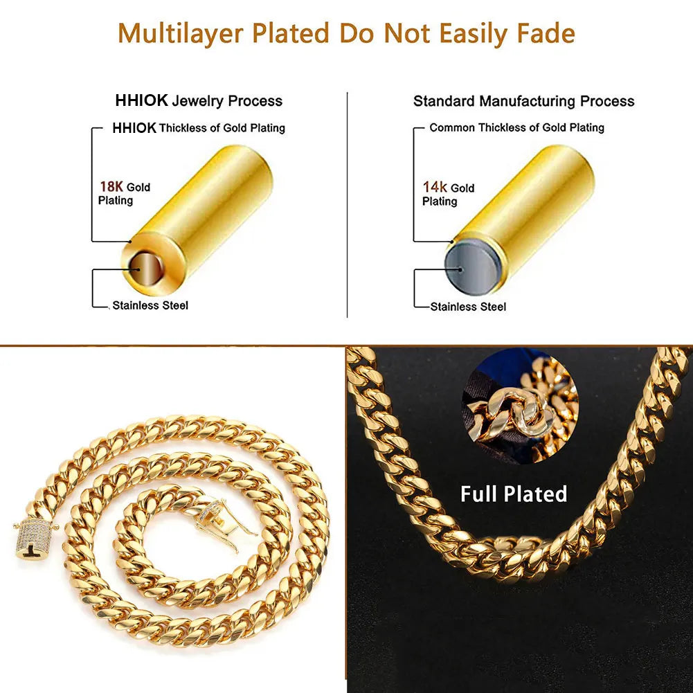 6-16mm Iced Clasp Cuban Link Chain Miami Stainless Steel Necklace Hip Hop Jewelry Gift for Men Women