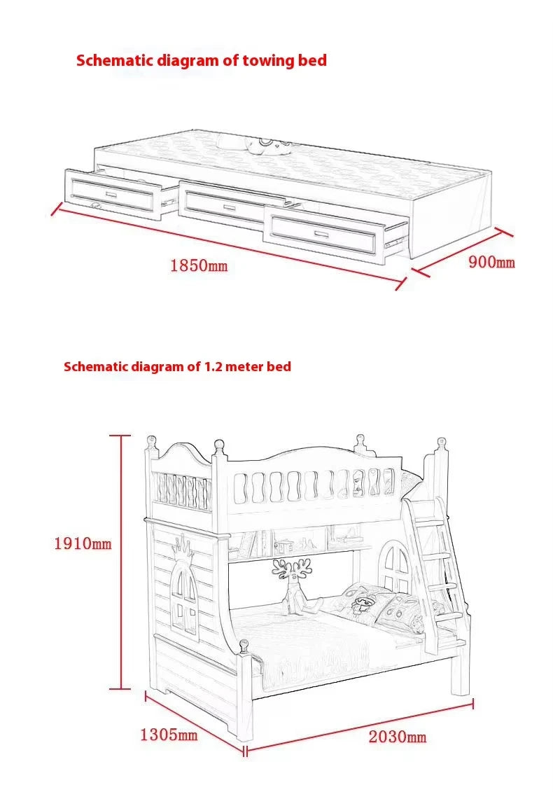 Bunk Bed Children Bunk Solid Wood Bedpost Two-story Bed Boys and Girls Multifunctional Mother-child Bed With Wardrobe