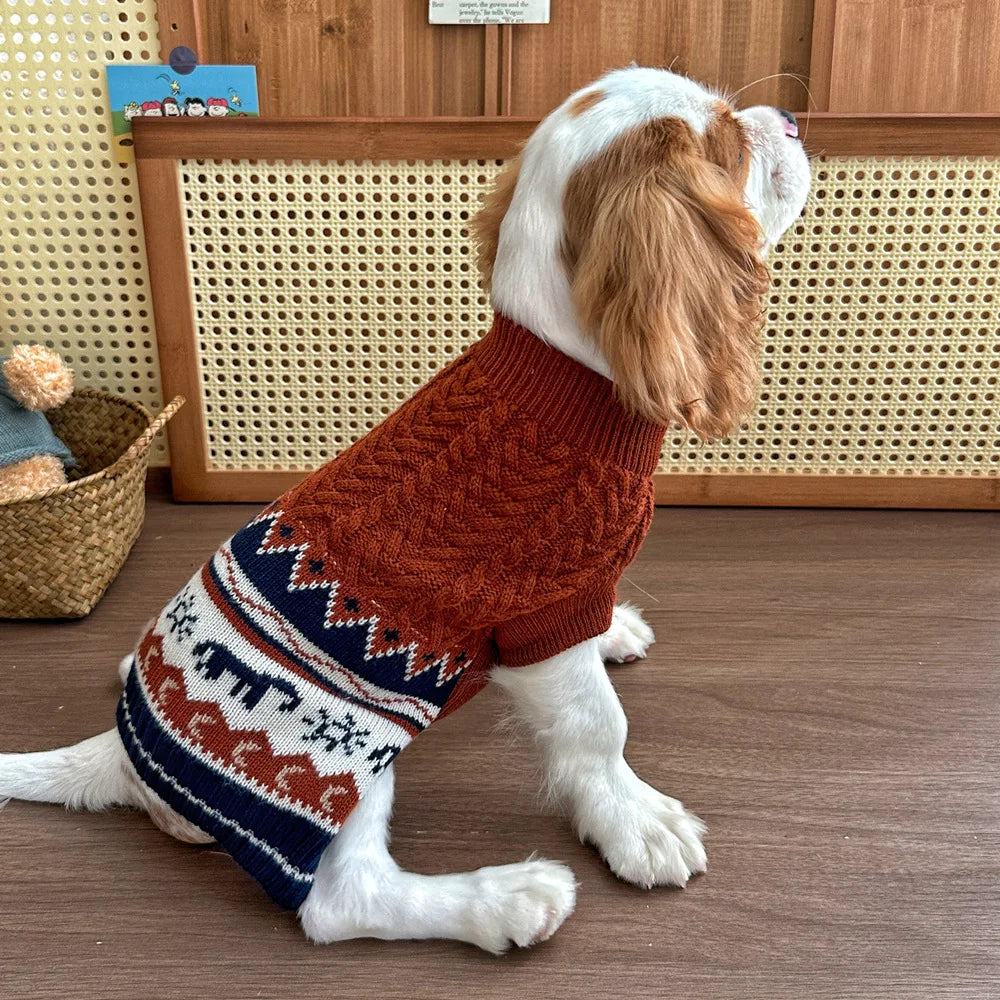 Pet Sweater for Dogs and Cats Fashion Warm Clothing in Winter Red and Green Gingerbread Cherry Deer Fresh Flowers White Sweater