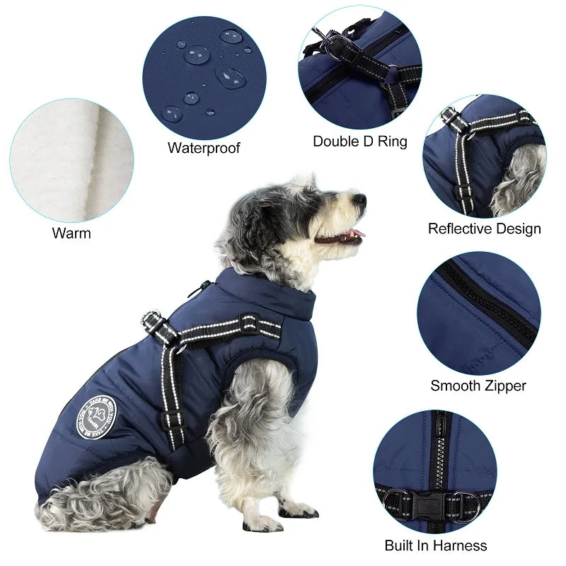 Winter Dog Clothes For Small Large Dogs Warm Big Dog Jacket Waterproof Pet Dog Coat With Harness Chihuahua Bulldog Puppy Costume