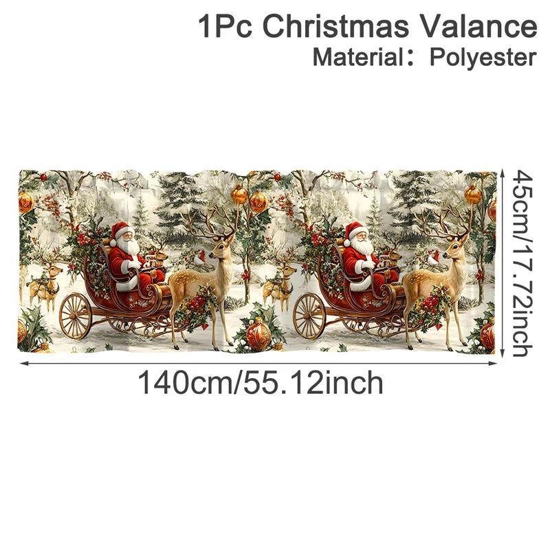 Christmas Short Curtains Valances Christmas Decorations for Home 2025 Xmas Ornaments Windows Treatments for Kitchen Bathroom