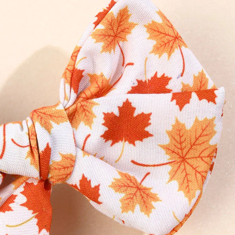 1/2PCS Thanksgiving Maple leaf Hair Clips Girls Grosgrain Ribbon Pumpkin Print Hairpins Headdress Kids Hair Accessories