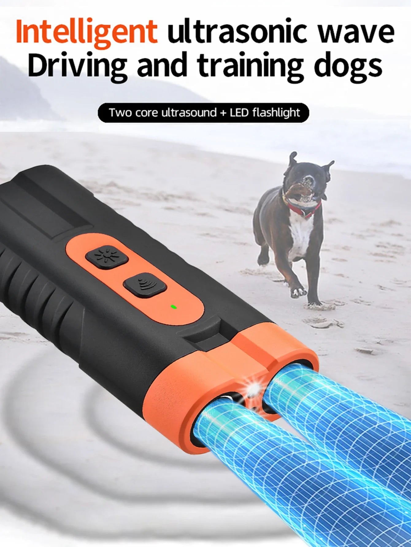 New Dual Head Ultrasonic Dog Repeller USB Rechargeable Dog Training Device High-Power Anti Bark Device with LED Flashlight