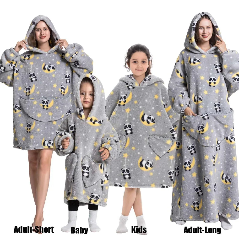 Oversize Winter Sherpa Blanket Plush Polar Fleece Family Matching Hoodie Girls Sweatshirt Homewear Halloween Women Kids Clothes