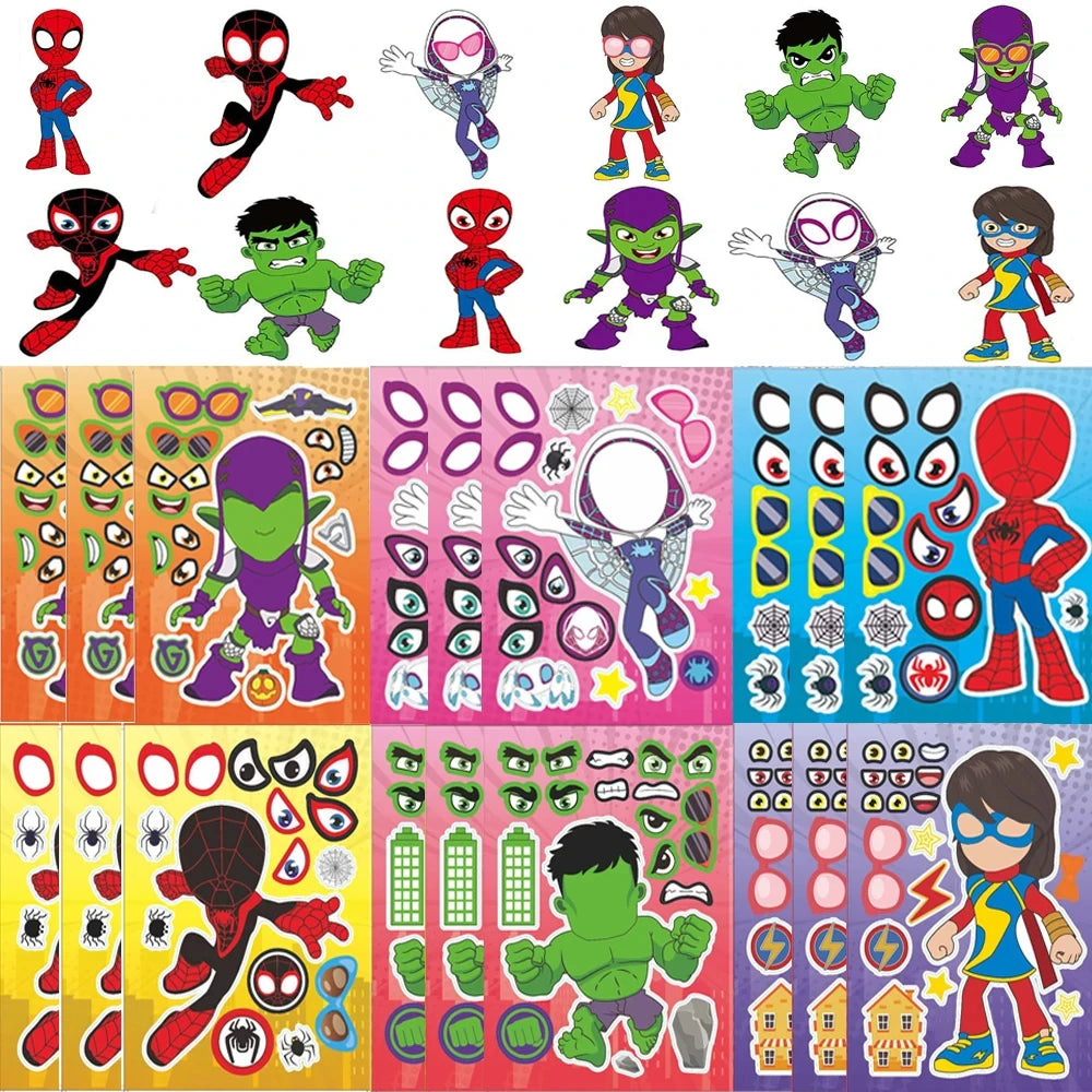 6/12/18Pcs Spidey And His Amazing Friends DIY Make a Face Stickers Set  Spiderman Party Favors Goodie Bag Fillers for Kids Gifts