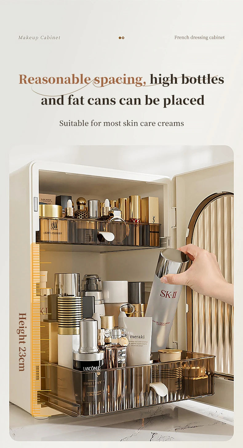 Desktop Cosmetic Storage Cabinet Large Capacity Drawer Makeup Organizer Box Luxury DustProof Perfume Lipstick Skincare Holder