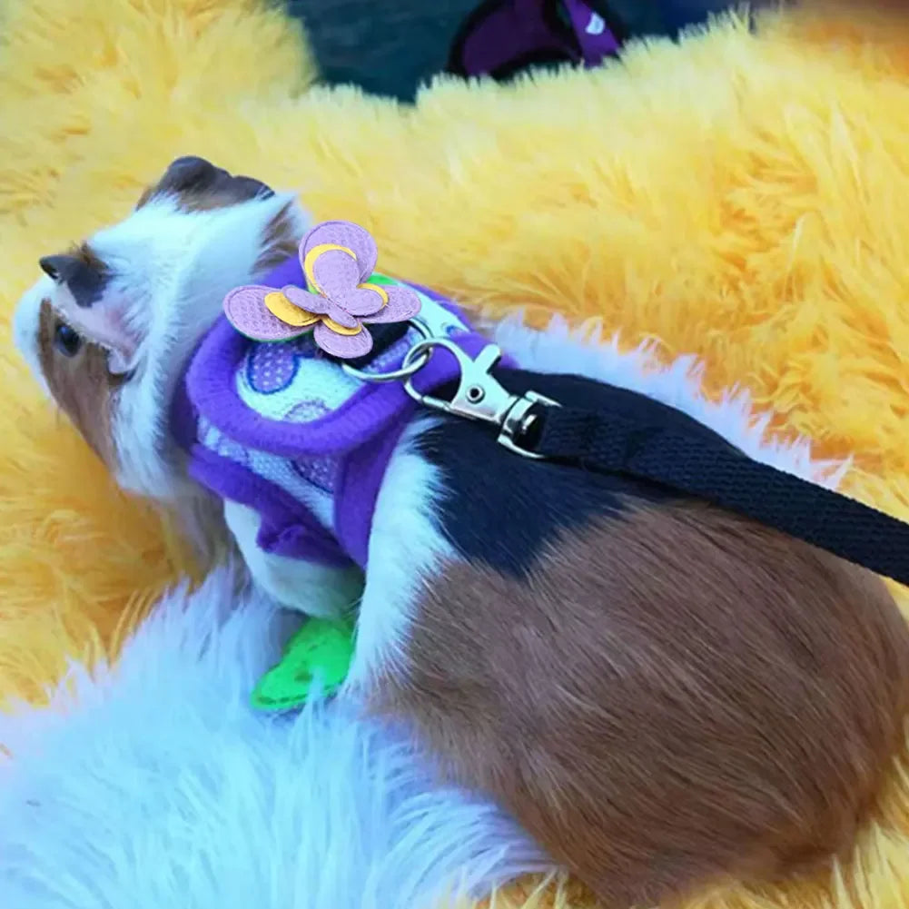 Small Pet Two-legged Chest Strap Outdoor Traction Rope Leash Clothes For Chinchilla Dutch Guinea Pig Breathable Denim Corset