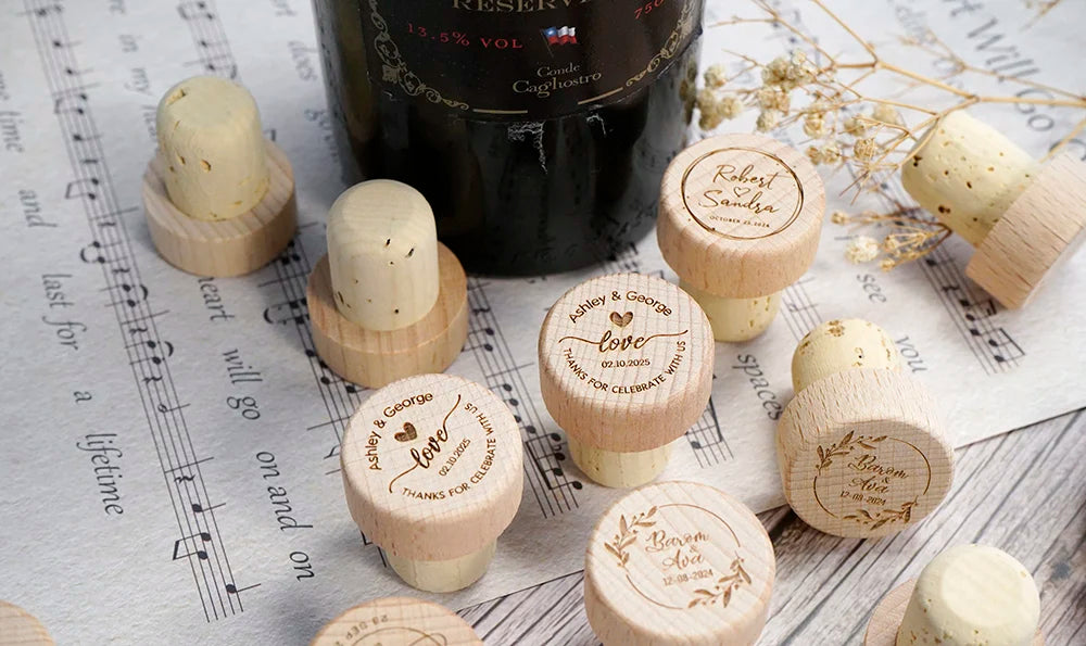 Custom 10/50/100pcs Wine Cork Stoppers Wedding Party Thank You Favors for Guest Engraved Wooden Bottle Cork Stopper