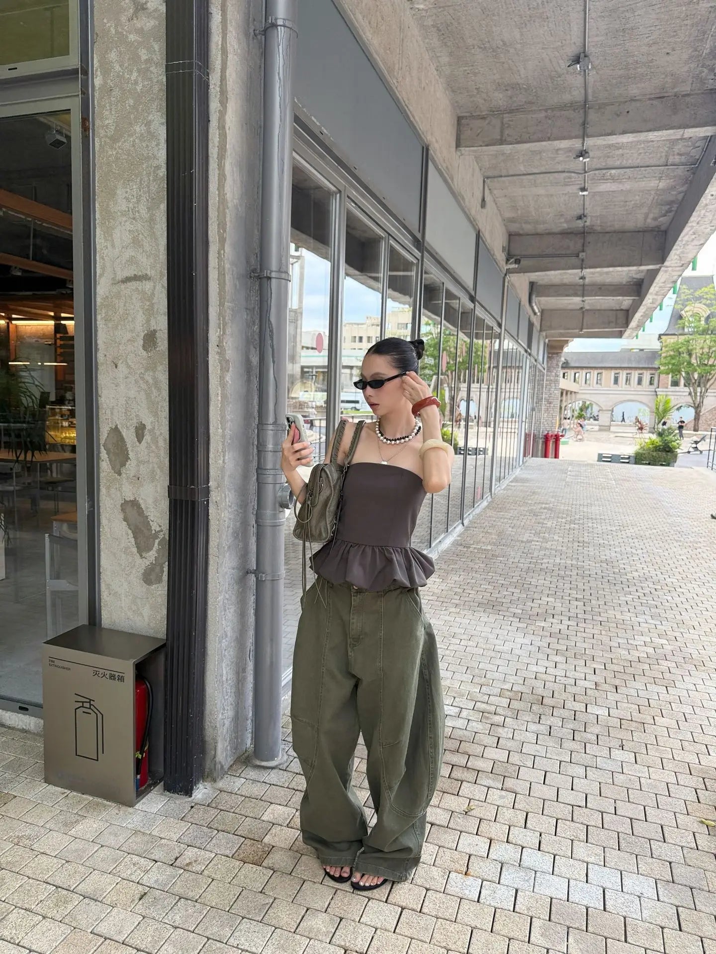 DEAT Fashion Splicing Silhouette Curved Jeans Women's High Waist Loose Wide Leg Denim Pants Autumn New 7A1005