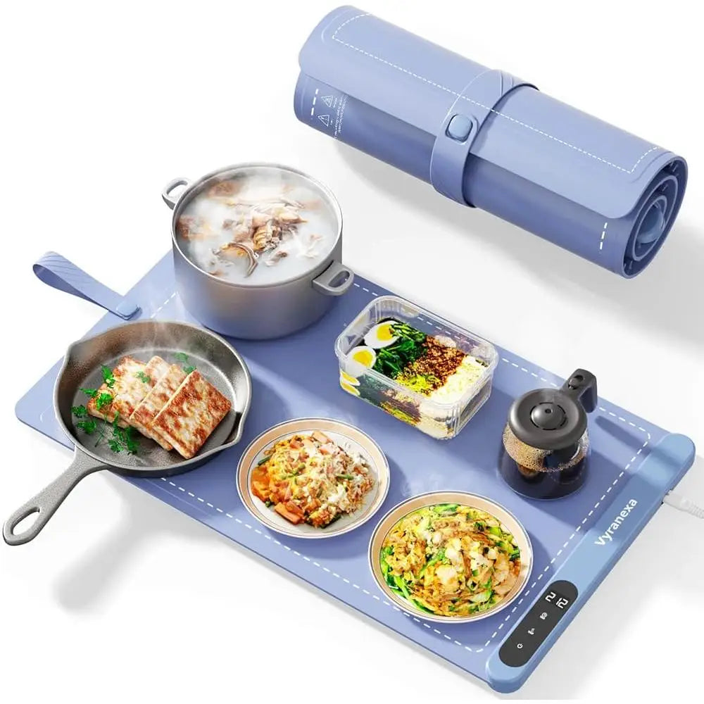 Heating Mat Full Surface Food Warmer 6-Level Temperature Control 6-Hour Timer Portable Silicone Food Warming Gadget