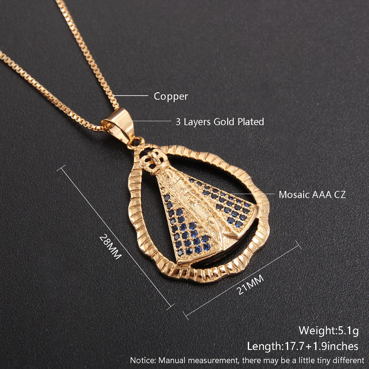 SUNSLL Trendy Geometric Religious Necklace Virgin Mary Zircon Pendant Choker For Women Ladies Party Fashion CZ Jewelry 1PC