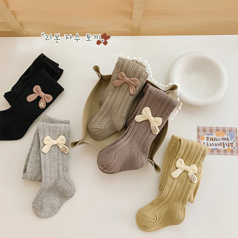 Baby Tights Leggings for Spring Autumn High waist Combed Cotton Bow Infant Girls Pantyhose