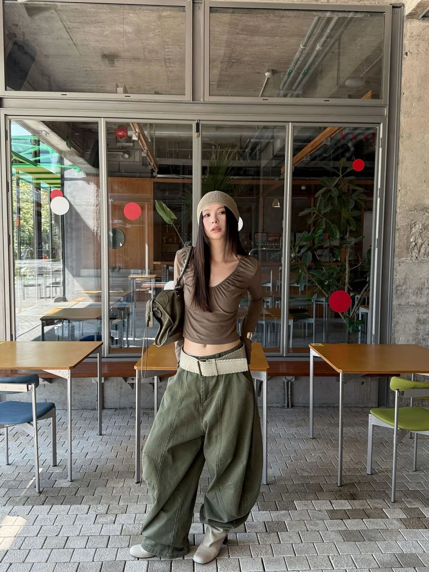 DEAT Fashion Splicing Silhouette Curved Jeans Women's High Waist Loose Wide Leg Denim Pants Autumn New 7A1005