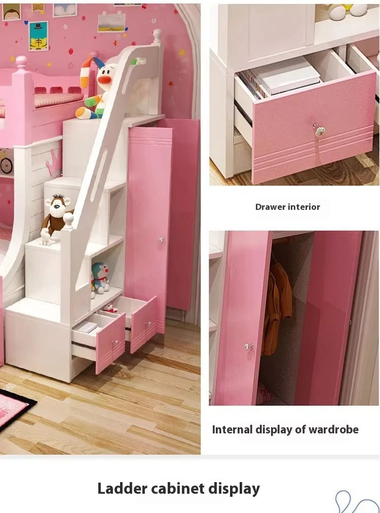 Bunk Bed Children Bunk Solid Wood Bedpost Two-story Bed Boys and Girls Multifunctional Mother-child Bed With Wardrobe