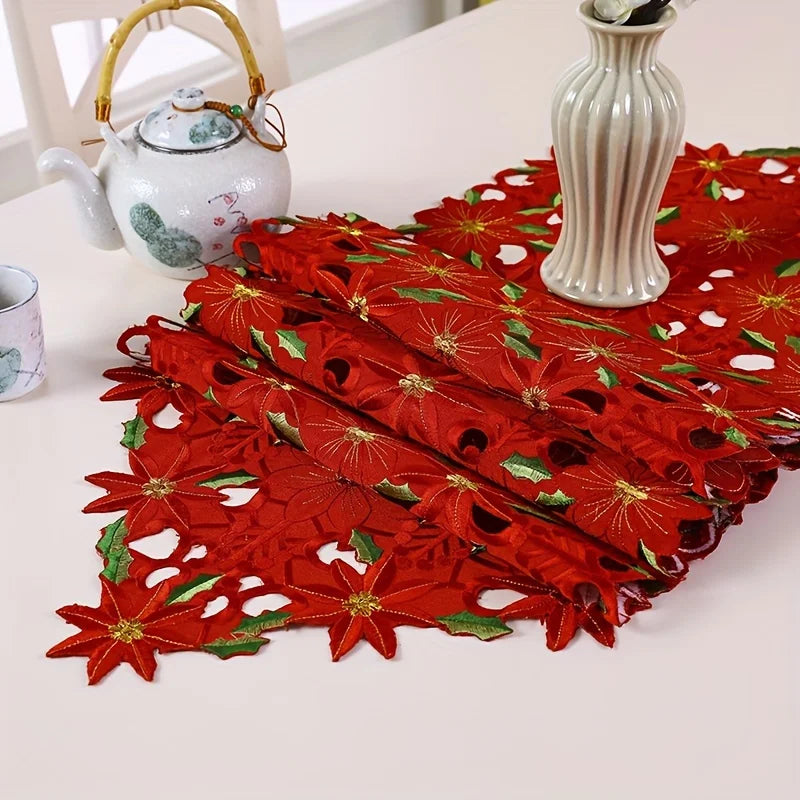 2/1PCS Red and Green Christmas Embroidered Printed Tablecloths Party Picnic Table Cloth Supplie Table Runners Linens