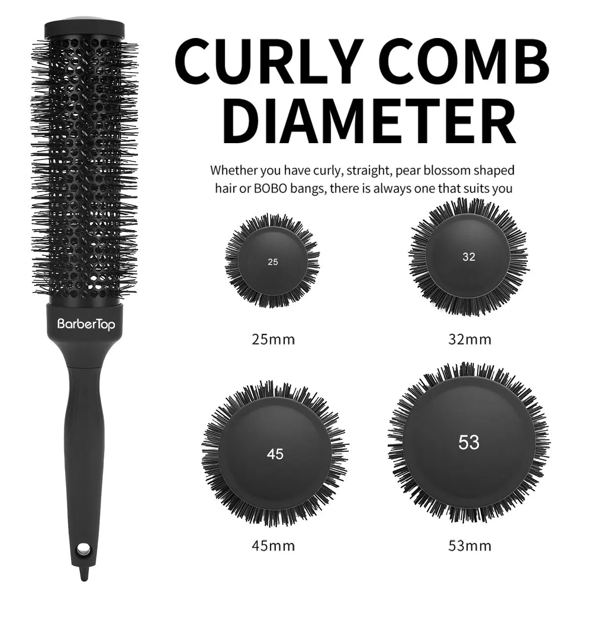 BARBERTOP Peigne rond cheveux bouclés