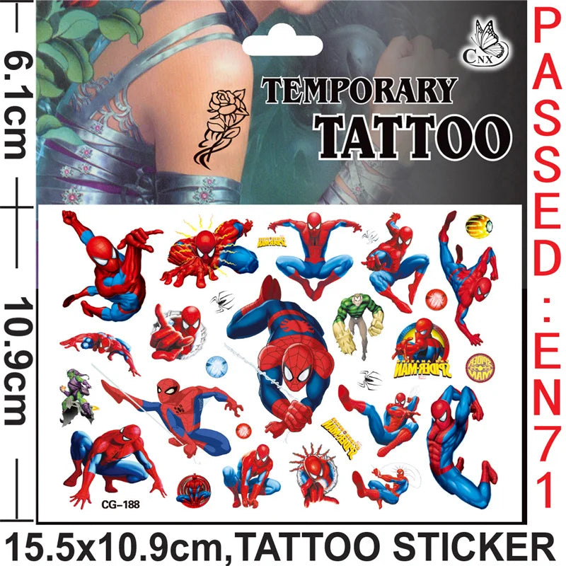 Anime Spider Stickers Kawaii Spiderman DIY Tattoo Stickers Cartoon Tattoo Stickers Decoration Children Gifts