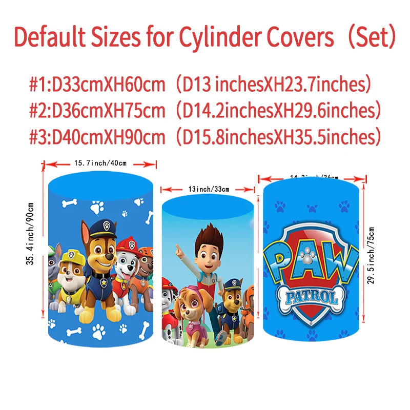Paw Patrol Background Round Photo Boy Kid Birthday Party Backdrop Blue Runing Hero Dog Cylinder Elastic Cover Decorations Banner