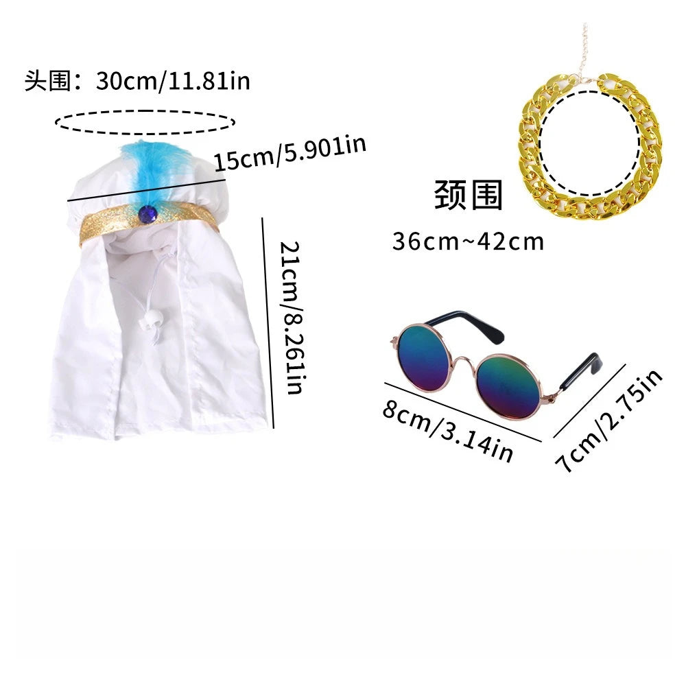 4PCS Set Small Pet Arabic Scarf Set Red Printed Dubai Saudi Style Headscarf Dogs Cats Middle Eastern Costume for Puppy Kitty