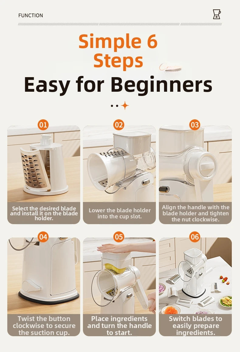 Household Manual Slicer, Stainless Steel Multi-Blade Design, Non-Slip Base, Portable And Easy To Clean, Kitchen Artifact