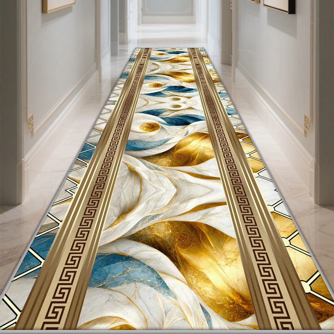 Modern Long Corridor Carpet Non-slip Hallway Luxury Gold Washable Rug Runner Entryway Decoration Home Stairway Mat Anti Slip