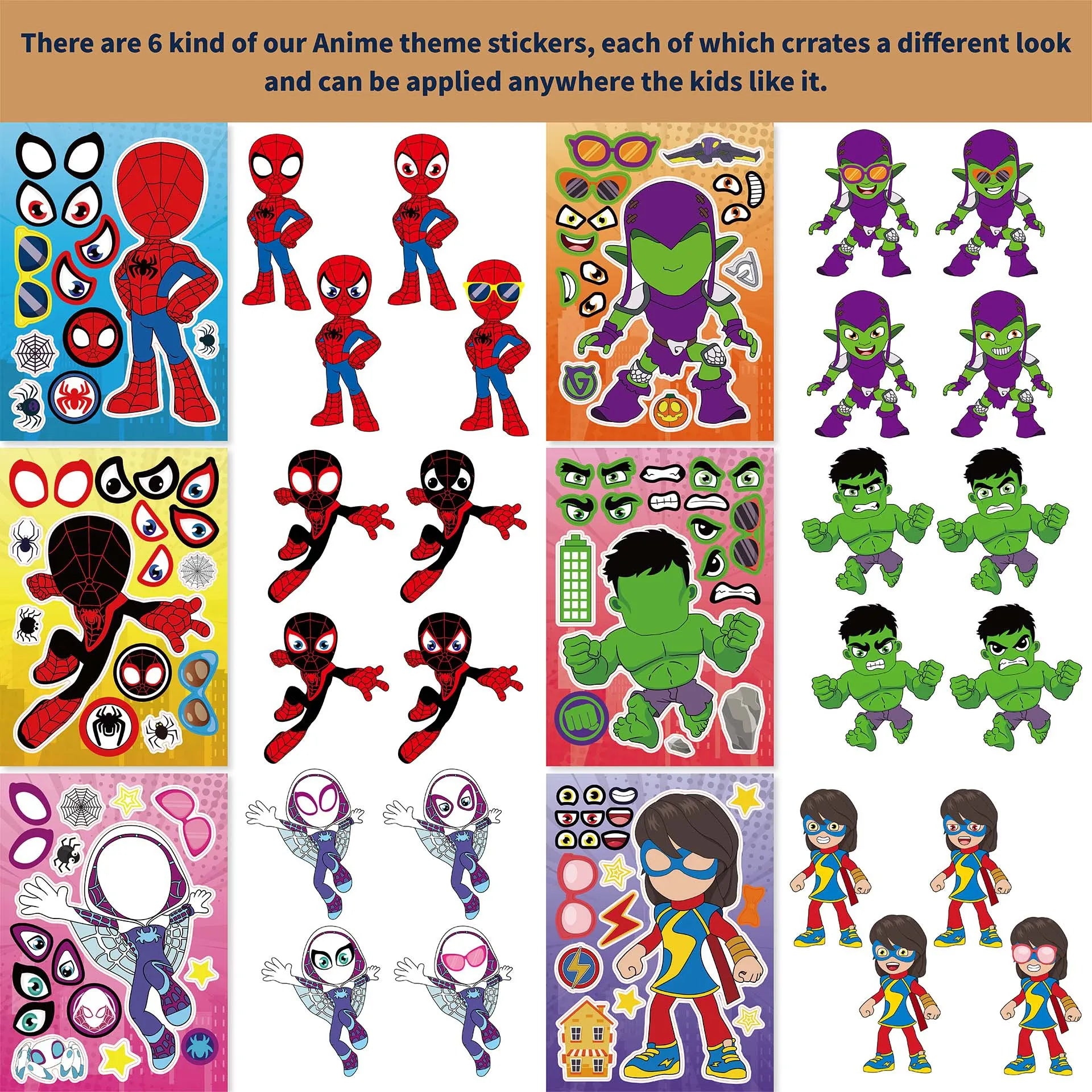 6/12/18Pcs Spidey And His Amazing Friends DIY Make a Face Stickers Set  Spiderman Party Favors Goodie Bag Fillers for Kids Gifts