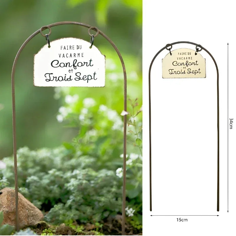 إدراج زهرة قوس الشرفة، وعاء زهور من الحديد المطاوع، ديكور منظر طبيعي للفناء، علامة تسمية النباتات الخارجية للحديقة