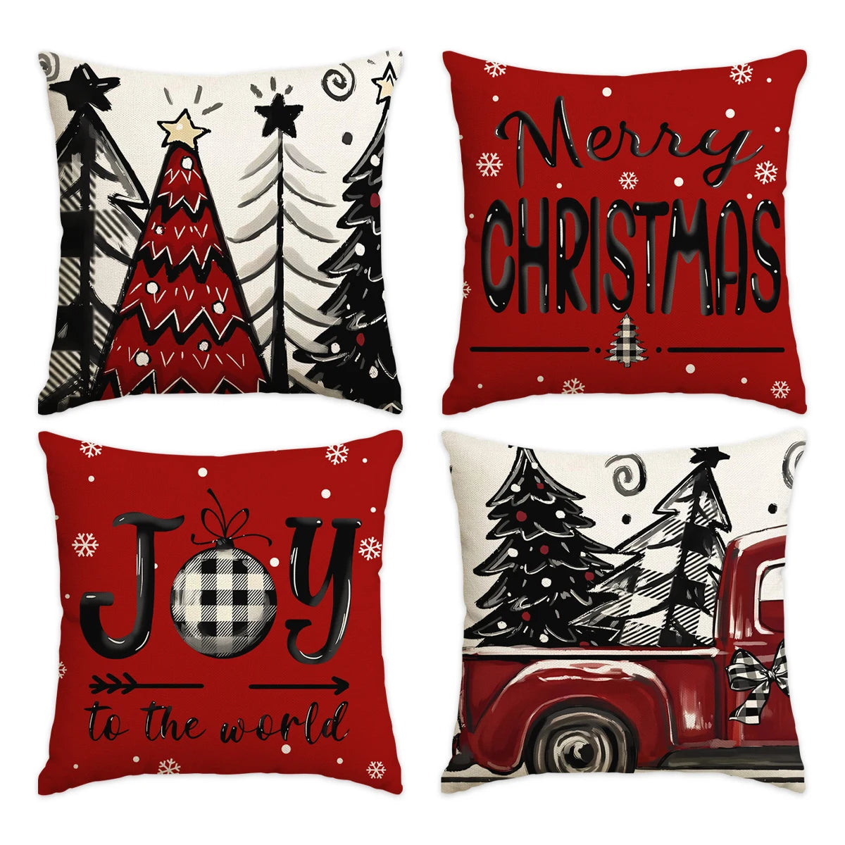 1/4pcs Retro Christmas Pillowcase, Christmas Ball, Christmas Tree, Retro Truck Design, Cushion Cover, Christmas Decorations